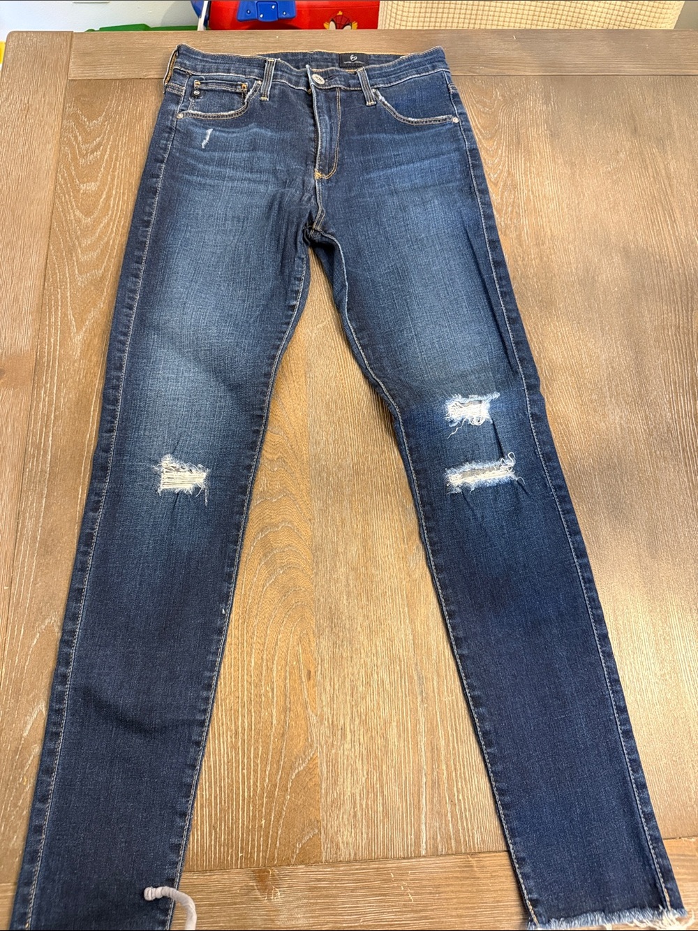 AG Adriano Goldschmied Dark Blue Distressed Skinny Jeans